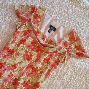 Vintage Floral Cowl Square Neck Midi Dress with Cap Sleeves